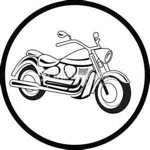 Line drawing of a motorcycle inside a circular border.