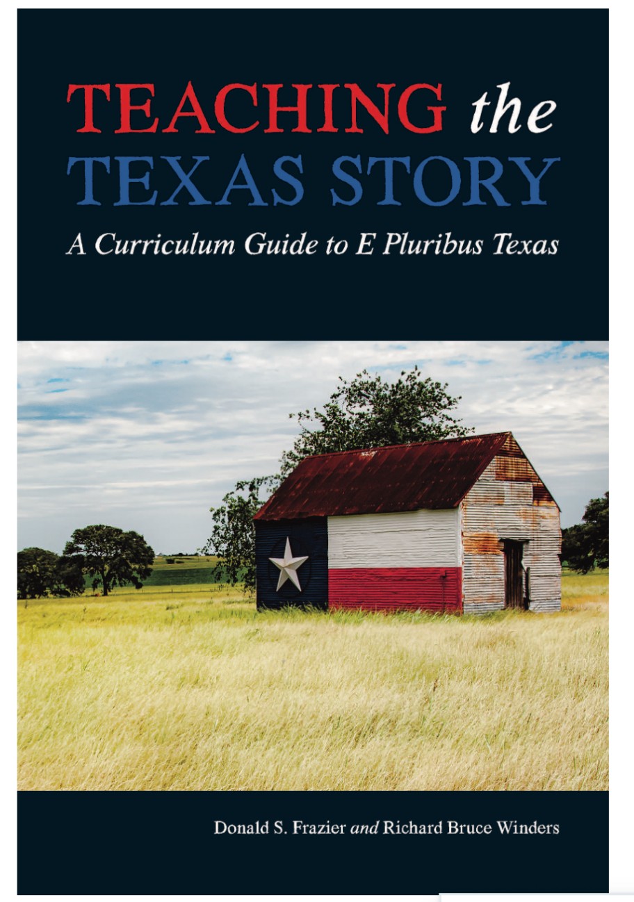 Book cover with title, subtitle, and authors' names, featuring a barn with a Texas flag design in a grassy field.