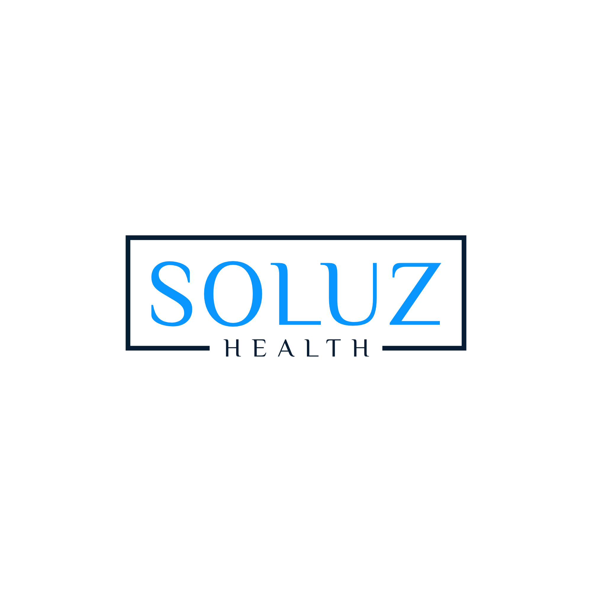 Black background with blue text reading 'SOLUZ' and smaller text 'HEALTH' below, enclosed in a rectangle.