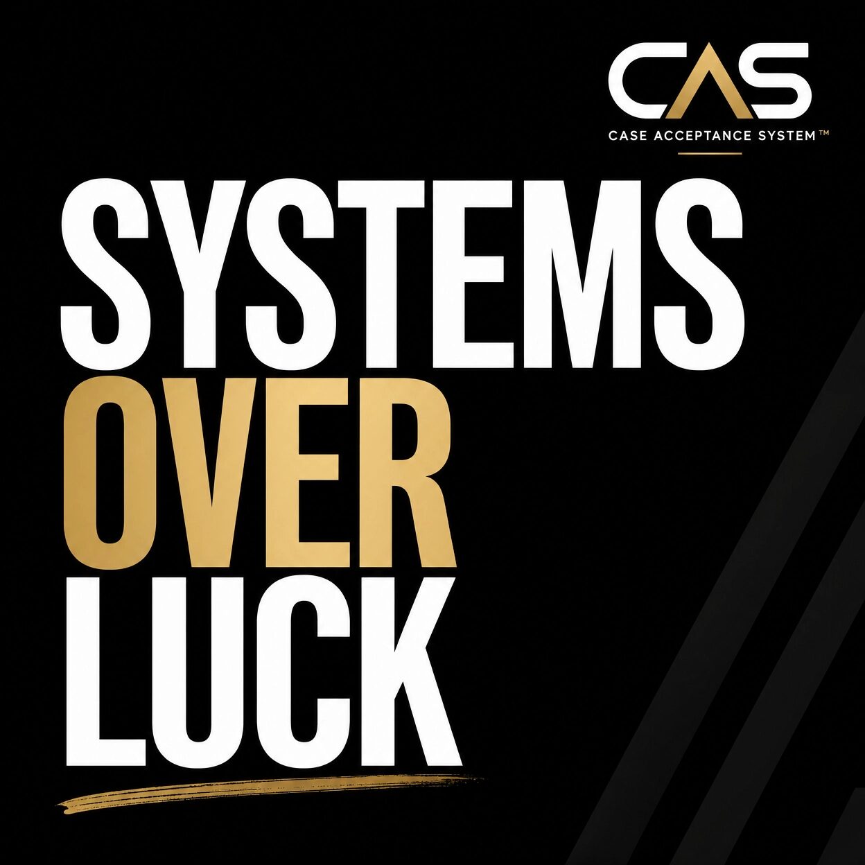 Black background with white and gold text reading 'SYSTEMS OVER LUCK' and a small logo in the top right corner.