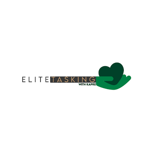 Logo with text 'ELITE TASKING' and a green hand symbol on a black background.