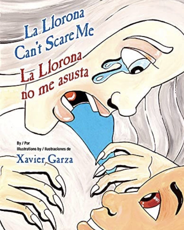 A person crying with tears, holding a hand to their face, with a ghostly figure crying above, and text in English and Spanish.