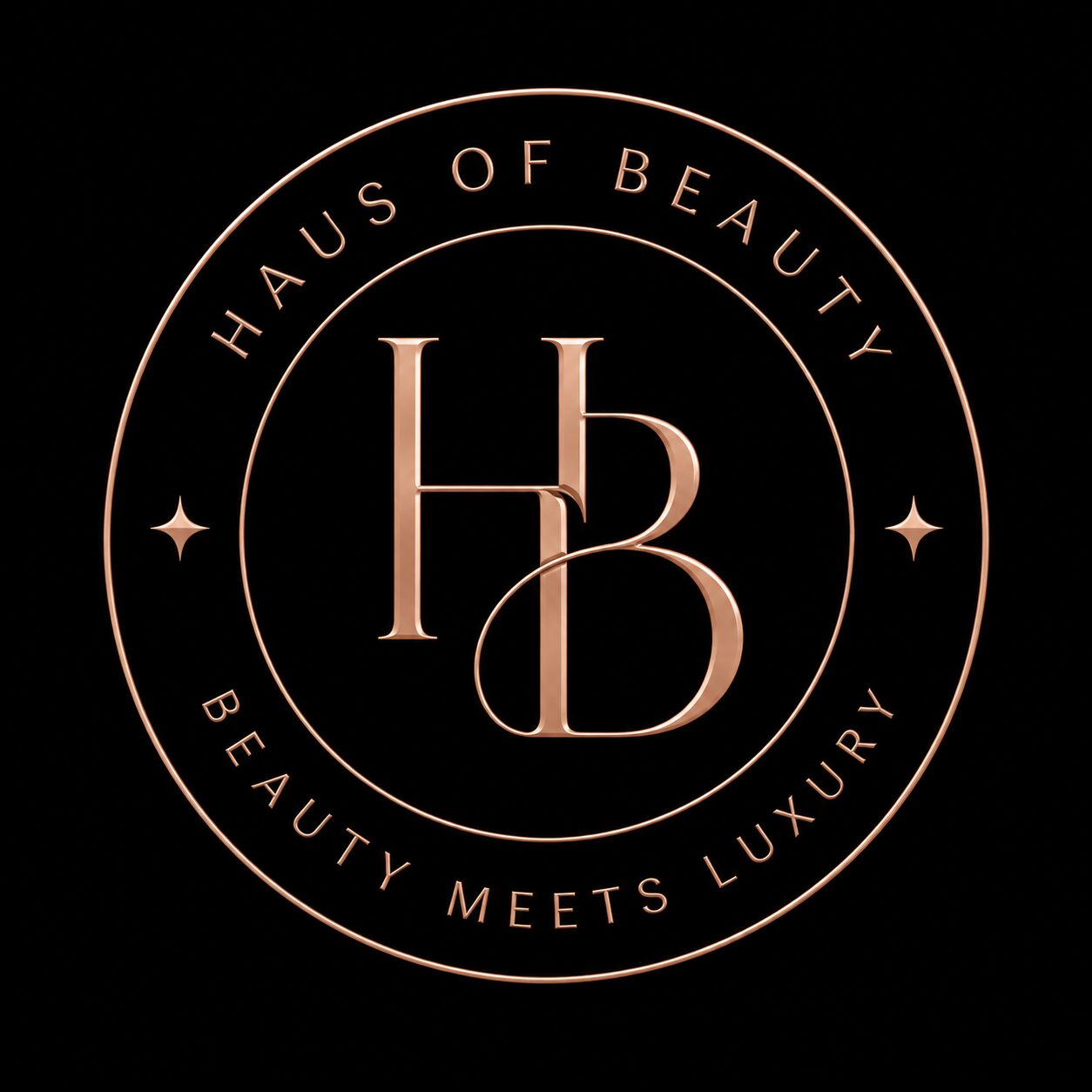 Circular logo with text 'Haus of Beauty' and 'Beauty Meets Luxury' surrounding stylized initials 'H' and 'B'.