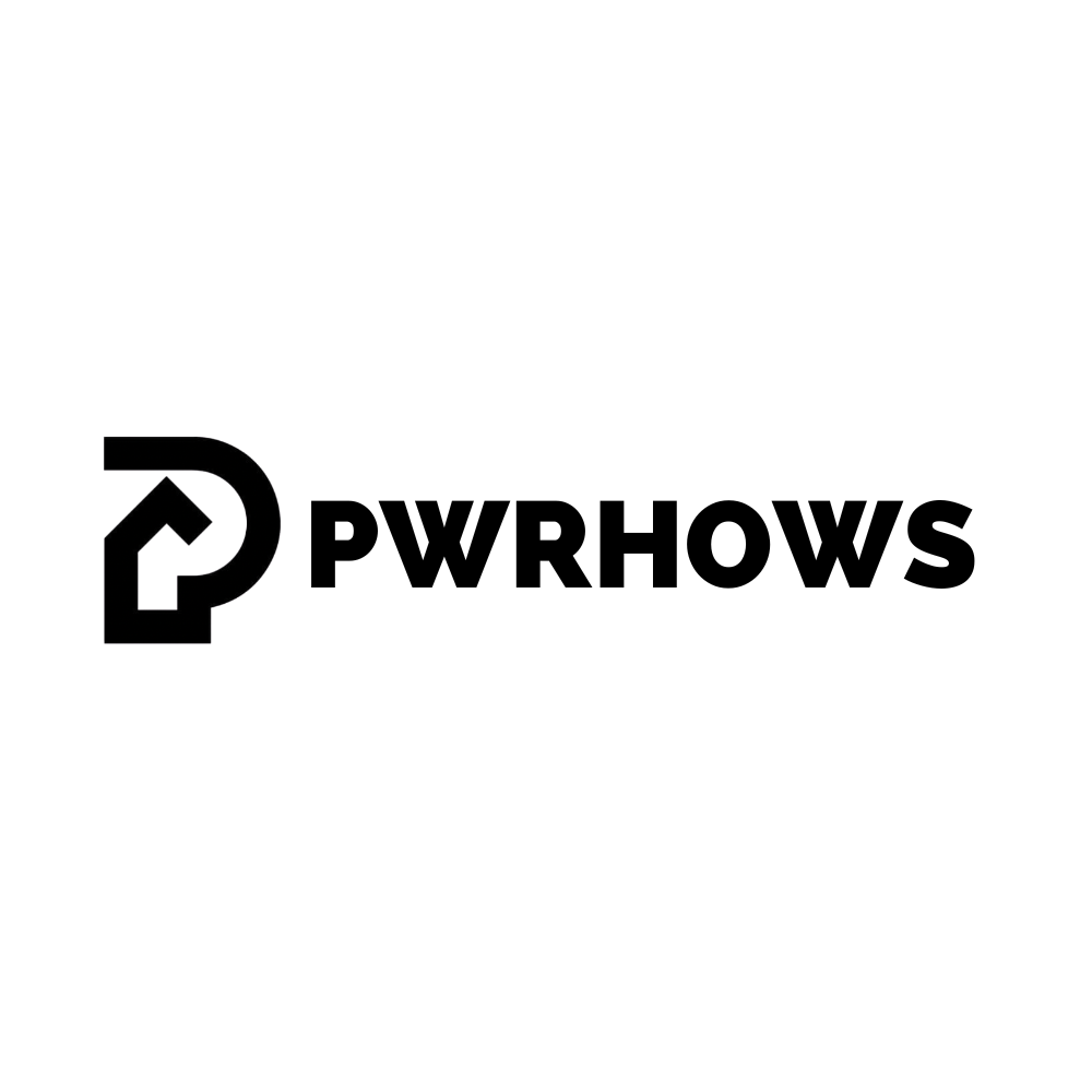 Black logo with stylized letter P and the text 'PWRHOWS' on a white background.